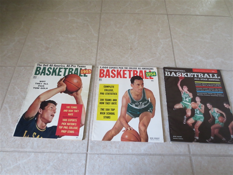 1954, 55, 58 Basketball Magazines Beautiful  Cousy, Gola covers