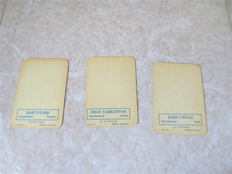(3) 1970 Topps Super Glossy Johnny Unitas, Fran Tarkenton, Bart Starr football cards