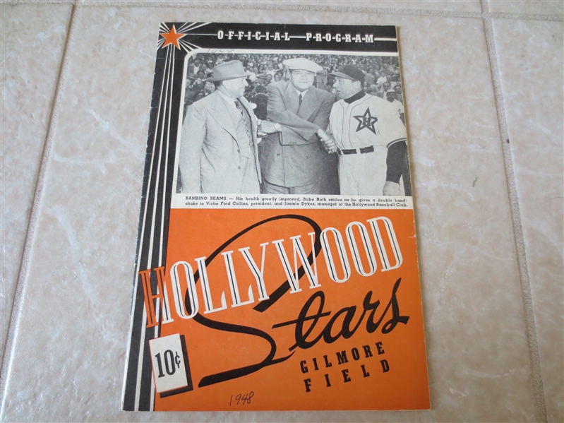 1948 Oakland at Hollywood Stars PCL baseball program BABE RUTH cover