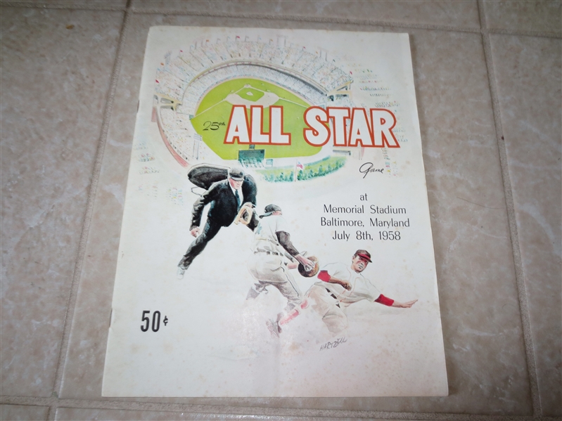 Autographed Stan Musial 1958 All Star Baseball program unscored Memorial Stadium Baltimore