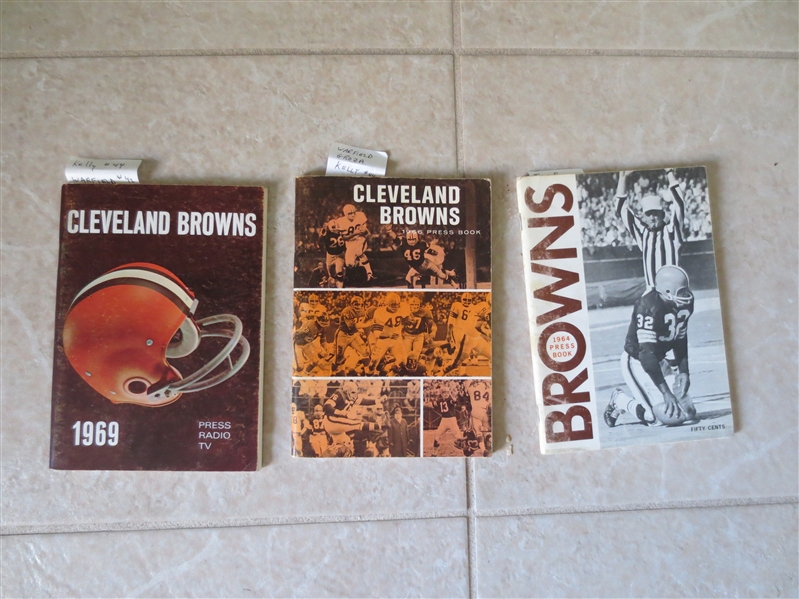 (3) 1964, 66, 69 Cleveland Browns media guides Jim Brown, Paul Warfield, Groza, Leroy Kelly