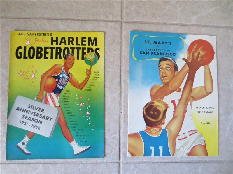 1956 USF Bill Russell basketball program + 1952 Harlem Globetrotter program