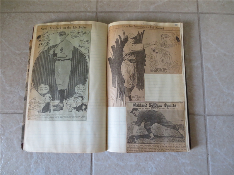 1920's-30's Baseball Scrapbook with many clippings of Ruth, Gehrig, DiMaggio, Cobb +