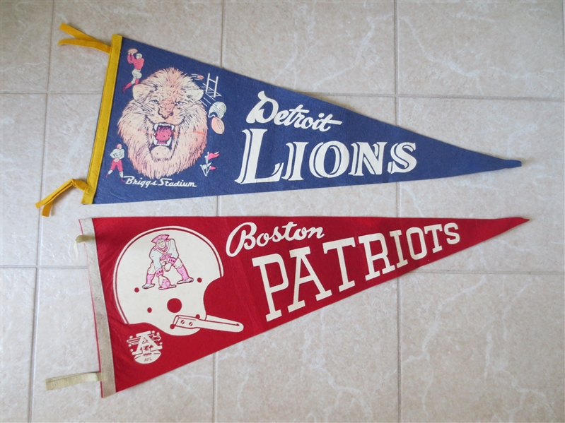 1960's AFL Boston Patriots plus 1960's Detroit Lions football pennants