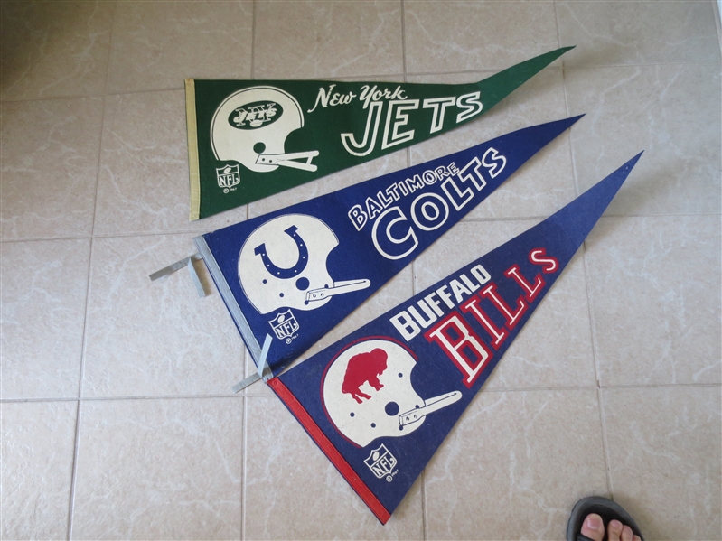 (6) dated 1967 NFL Football Pennants Chargers, Patriots, Giants, Colts, Jets, Bills