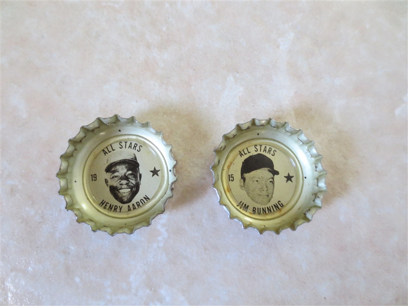 1967 Coke Baseball Bottle Caps Hank Aaron and Jim Bunning  Hall of Famers