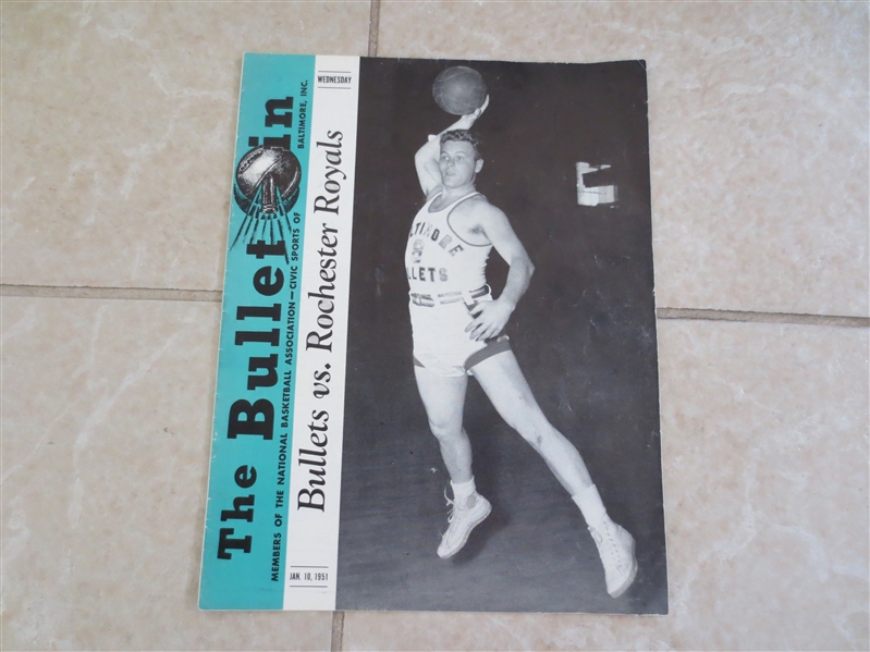 1951 Rochester Royals at Baltimore Bullets scored program 