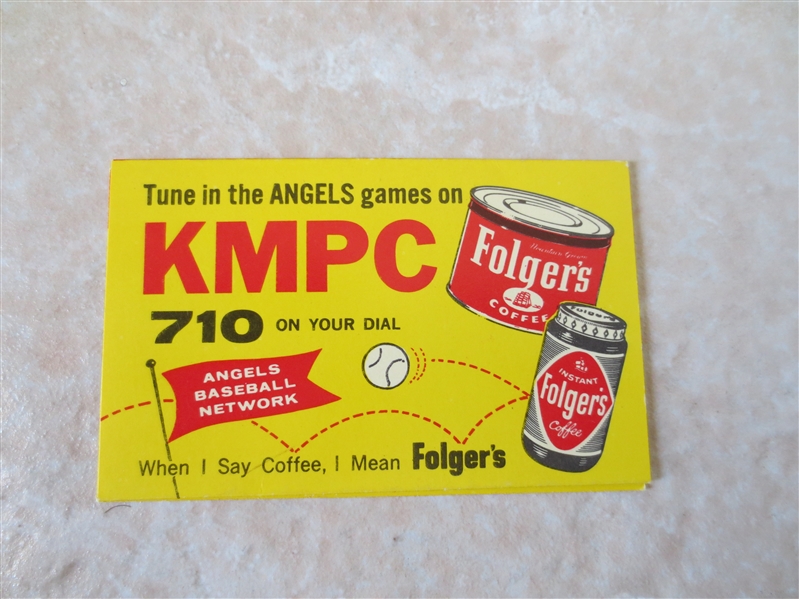 1962 Los Angeles Angels pocket baseball schedule 2nd year in Majors Folger's  Tough!