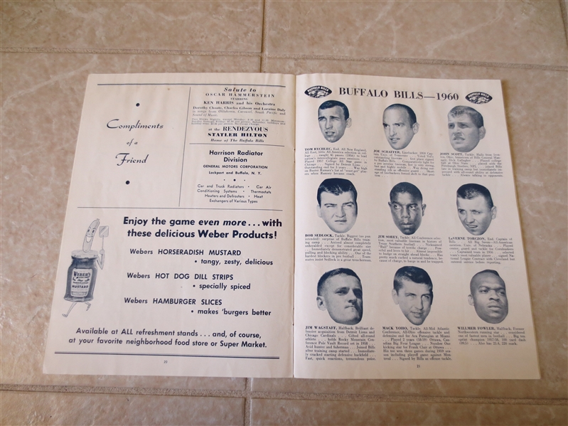 1960 Houston Oilers at Buffalo Bills football program 1st Year AFL