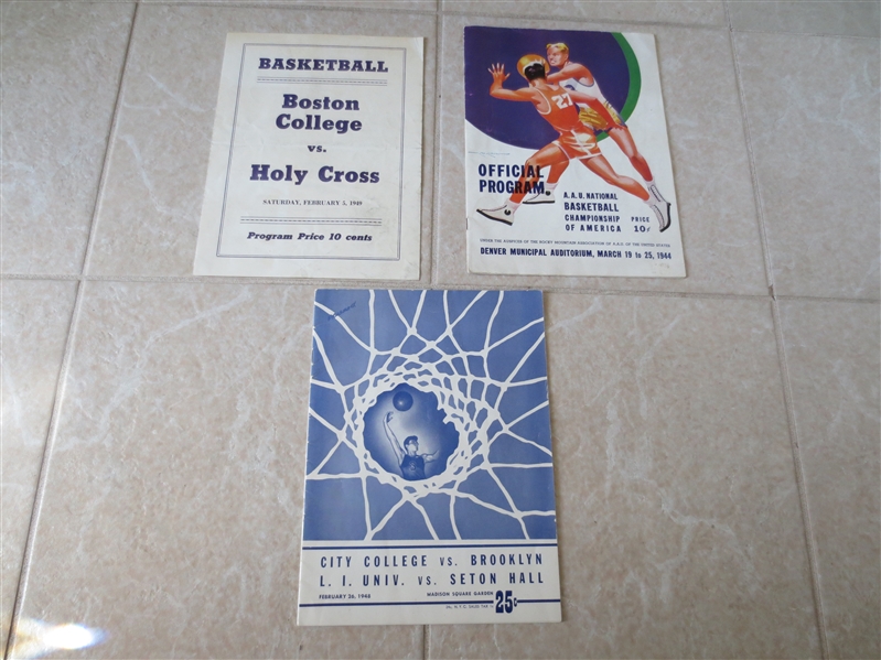 1944, 48, 49 Basketball Programs Bob Cousy