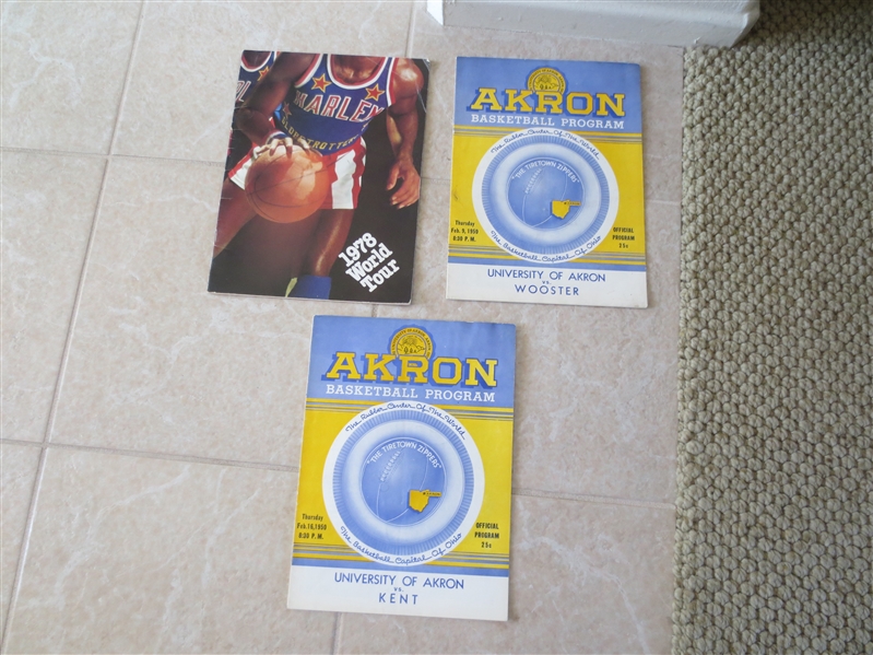 (2) different 1950 University of Akron basketball programs + 1978 World Tour Harlem Globetrotters program