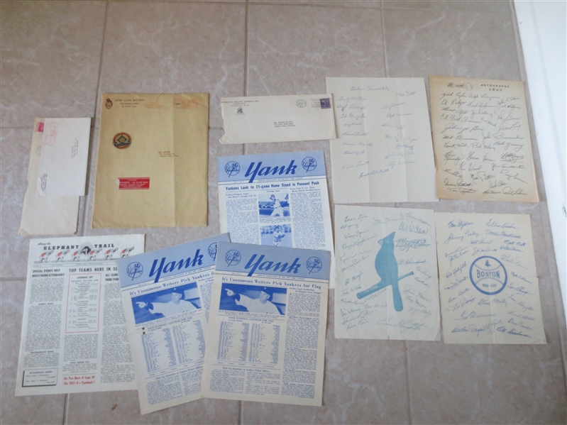 (11) 1950's Baseball Team Mailing Newsletters/Facsimile Autograph Sheets, Cigar Label