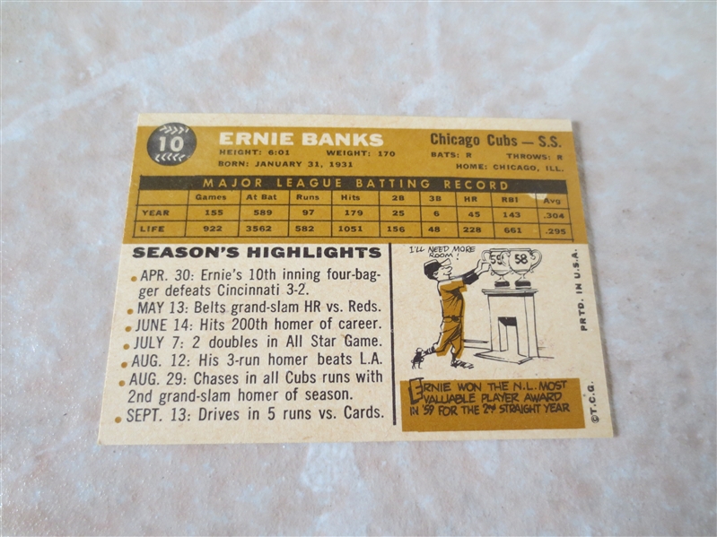 1960 Topps Ernie Banks baseball card #10  A beauty!