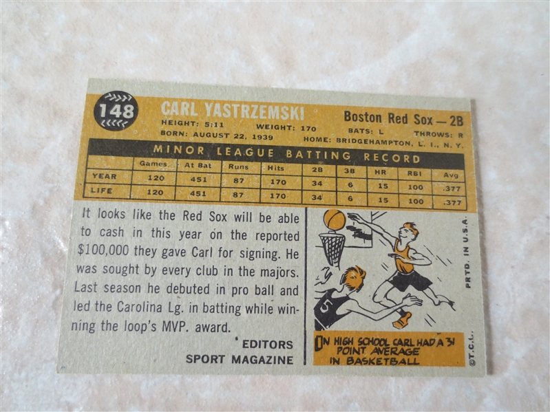 1960 Topps Carl Yastrzemski Rookie baseball card #148 A beauty!