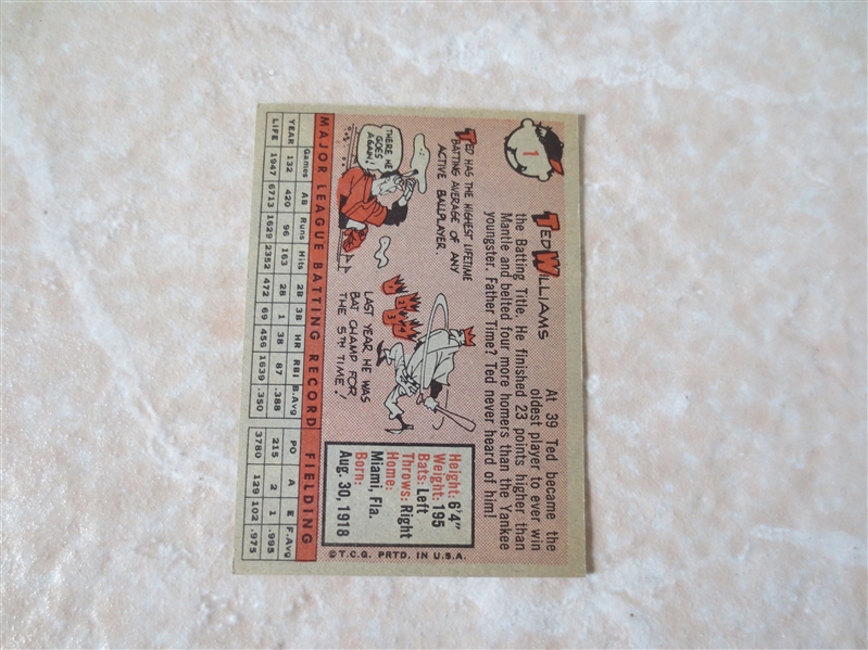1958 Topps Ted Williams baseball card #1  Near mint due to centering