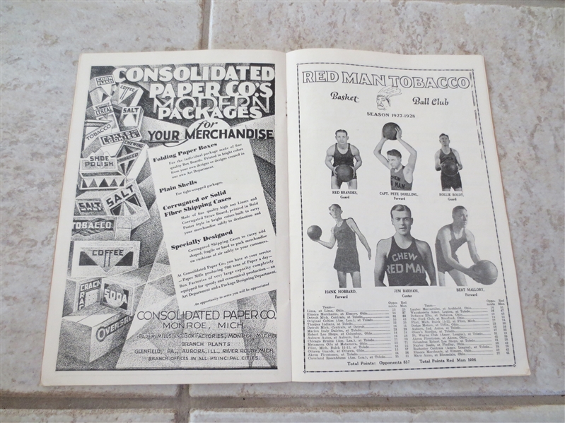 1929-30 Toledo Redman Pro National Basketball League program  RARE!