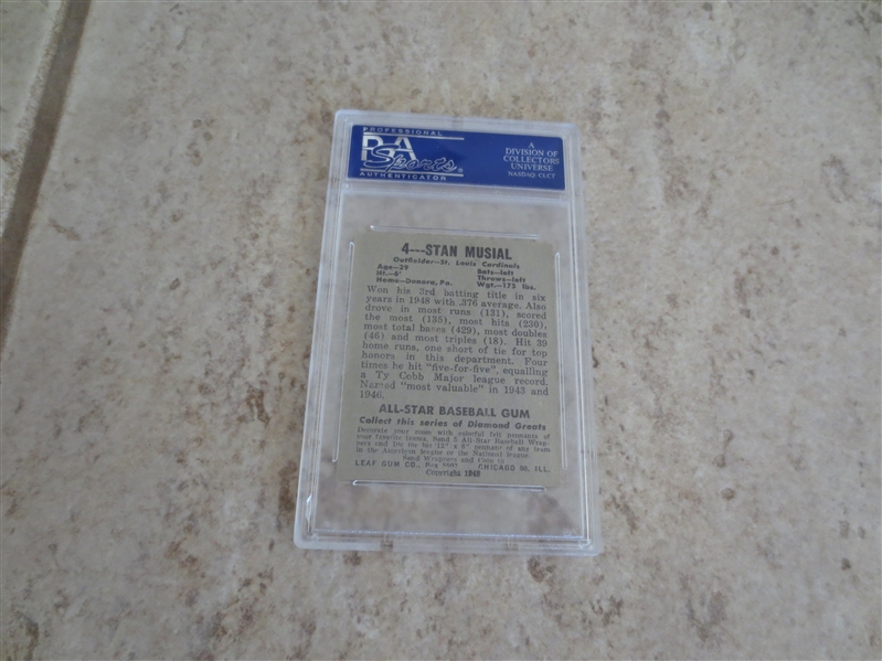 1948 Leaf Stan Musial rookie PSA 6 ex-mt baseball card #4 with no qualifiers  SMR is $1650.