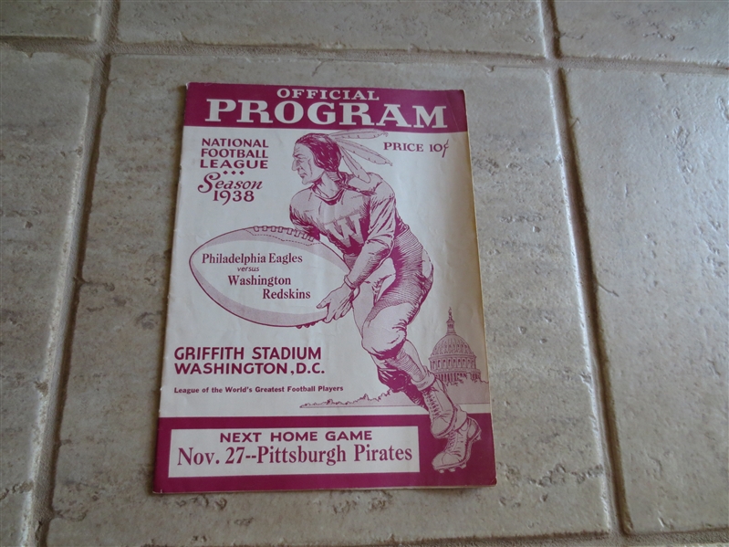 1938 Philadelphia Eagles at Washington Redskins football program ONLY 3000 attendance!