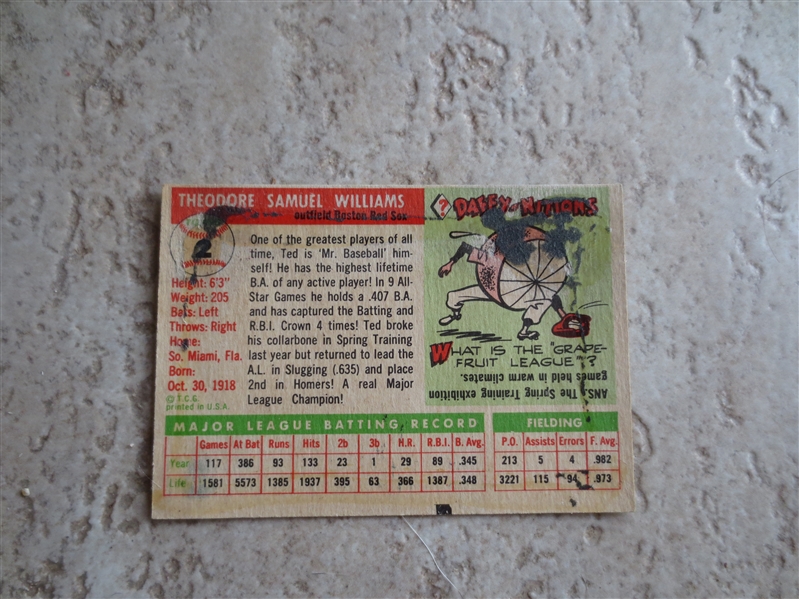 1955 Topps Ted Williams baseball card #2 in collectible condition