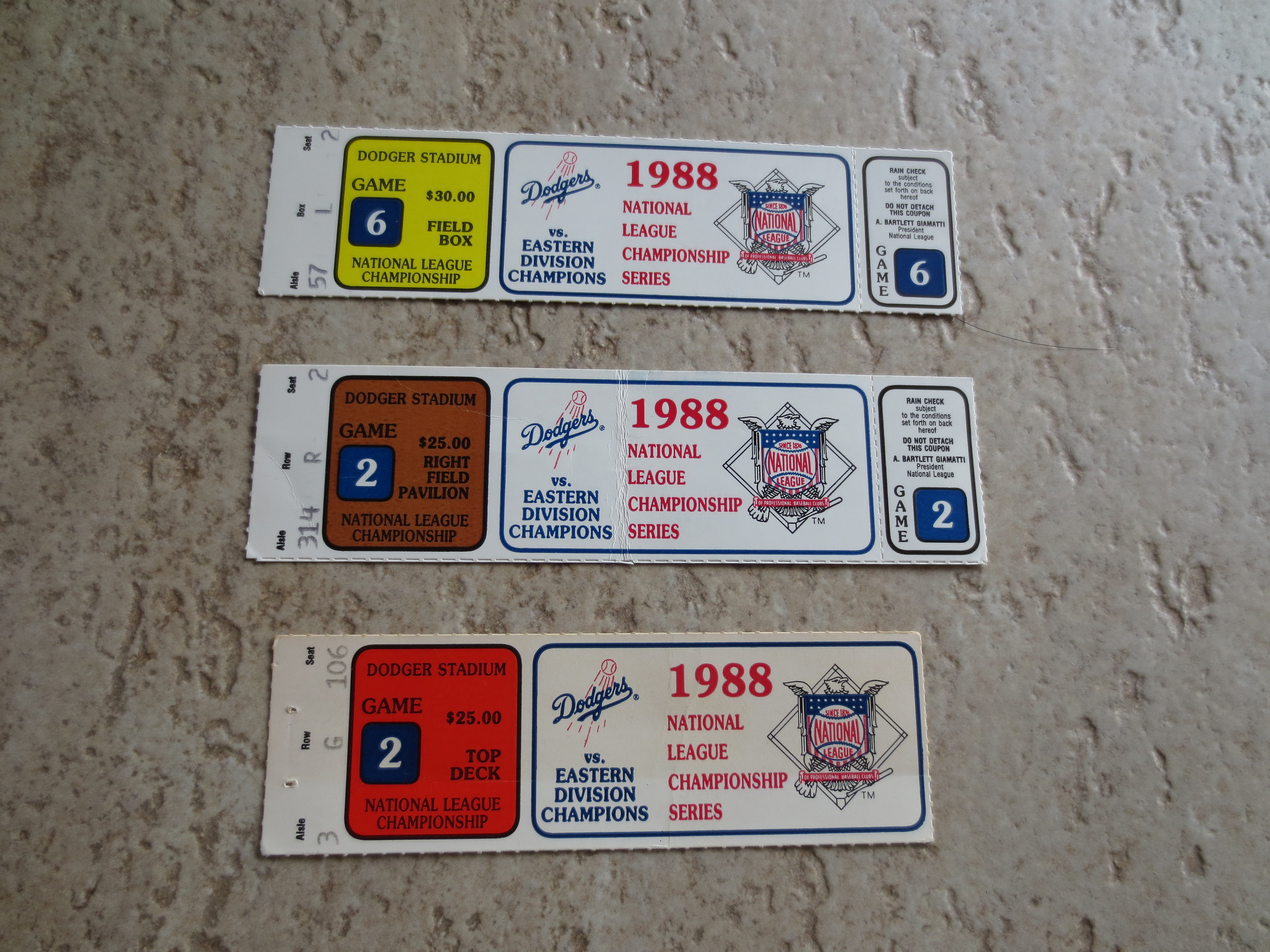 Lot Detail (3) 1988 NLCS Los Angeles Dodgers ticketslast year they