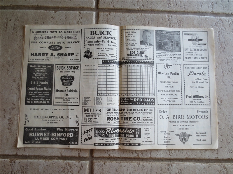 1948 Milwaukee Brewers at Indianapolis Indians American Association Unscored Baseball Program