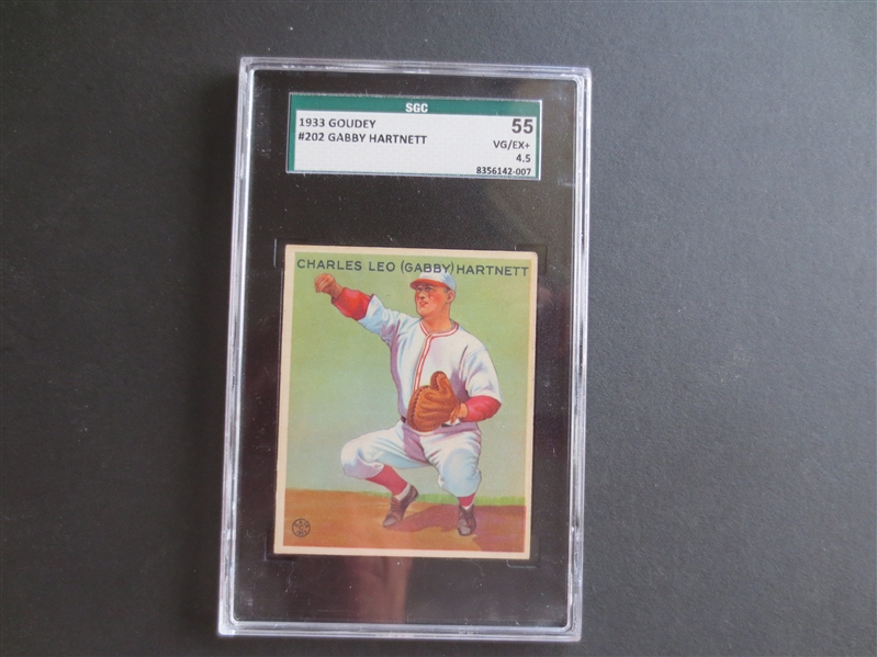 1933 Goudey Gabby Hartnett SGC 55 vg-ex+ baseball card #202  Hall of Famer