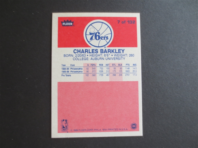 1986-87 Fleer Charles Barkley rookie basketball card #7 in great shape!