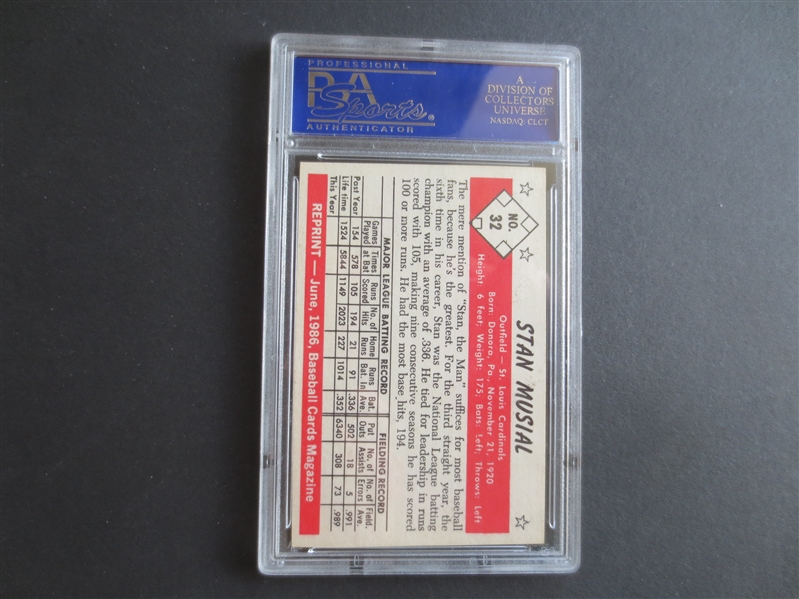 Autographed Stan Musial baseball card with autograph certified authentic by PSA/DNA
