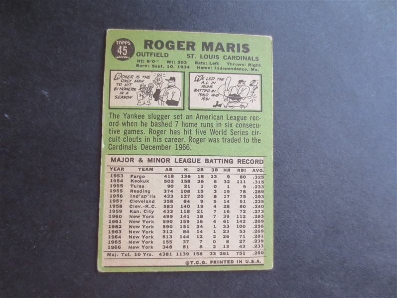 Autographed Roger Maris 1967 Topps baseball card with Letter of Authenticity from JSA Jimmy Spence  RARE!