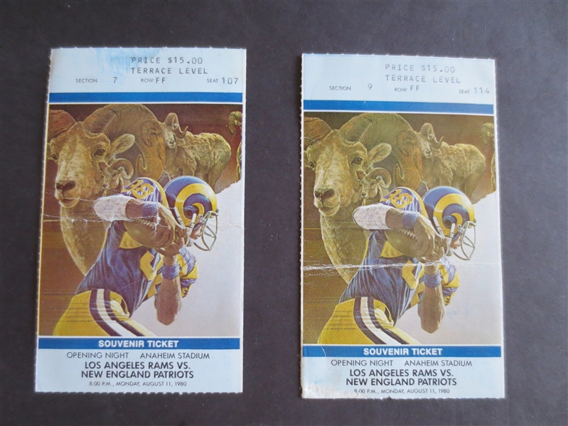 (2) Ticket Stubs of the Los Angeles Rams First Game Ever After Move from L.A. to Anaheim