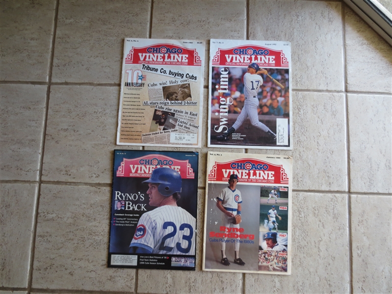 (4) issues of Chicago Cubs Vine Line from 1990-92, 95    Ryne Sandberg years!