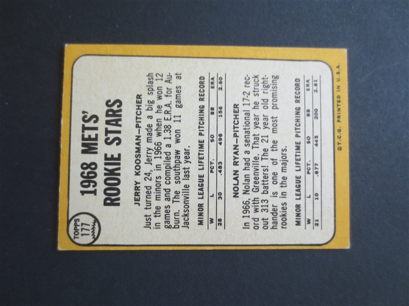 1968 Topps Nolan Ryan Rookie Baseball Card in Great Shape!  WOW!