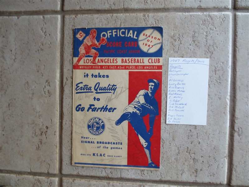 Autographed 1947 Hollywood Stars at Los Angeles Angels Scorecard with 17 signatures