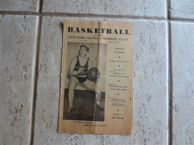 1941 New York Celtics (Pro Champs) vs Memphis State (College Champs) Basketball Program  WOW!