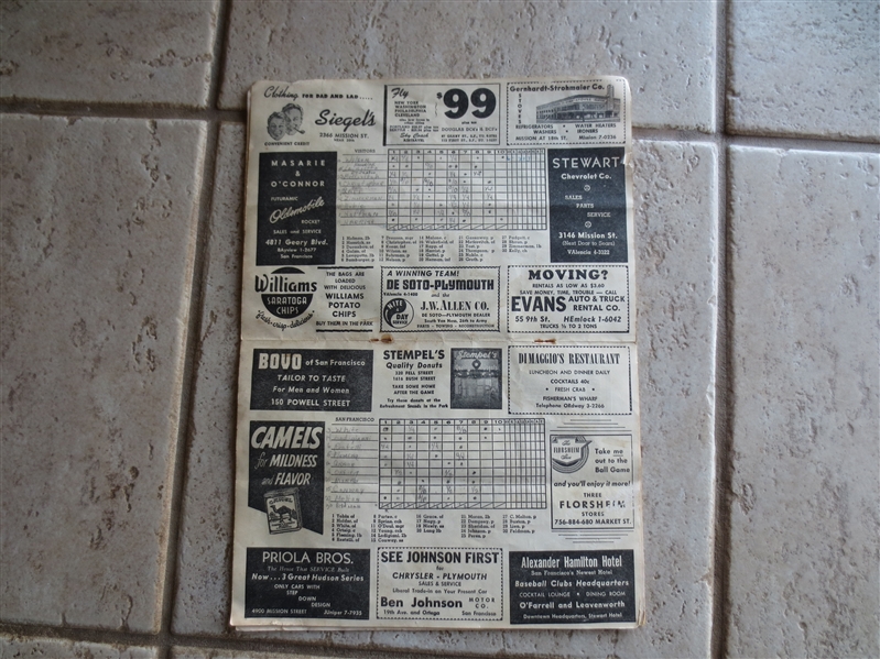 (2) 1950 and 1956 San Francisco Seals PCL Scored Baseball Programs