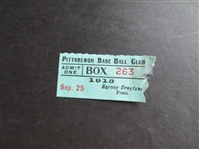 1913 Chicago Cubs at Pittsburgh Pirates Ticket  Honus Wagner, Johnny Evers