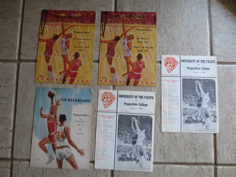 (5) 1967-68 Pepperdine College Basketball Programs with Duplicates