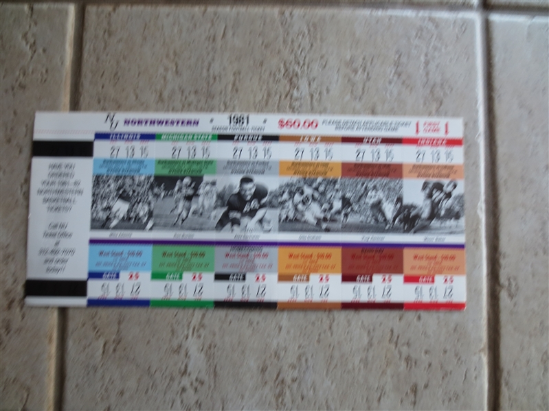 1981 Northwestern University Football Uncut Sheet of all 6 Home Games Featuring Former Players