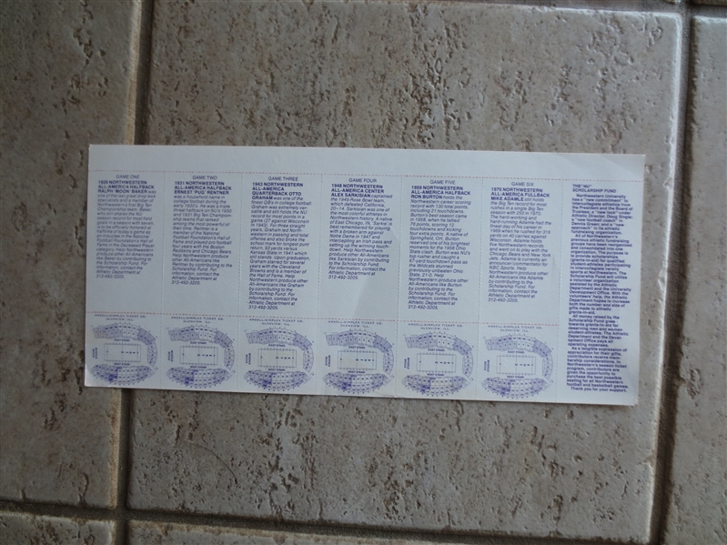 1981 Northwestern University Football Uncut Sheet of all 6 Home Games Featuring Former Players