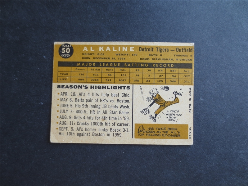 Autographed 1960 Topps Al Kaline Baseball Card #50  Hall of Famer