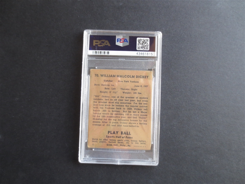 1941 Play Ball Bill Dickey PSA 3 vg baseball card #70  Hall of Famer