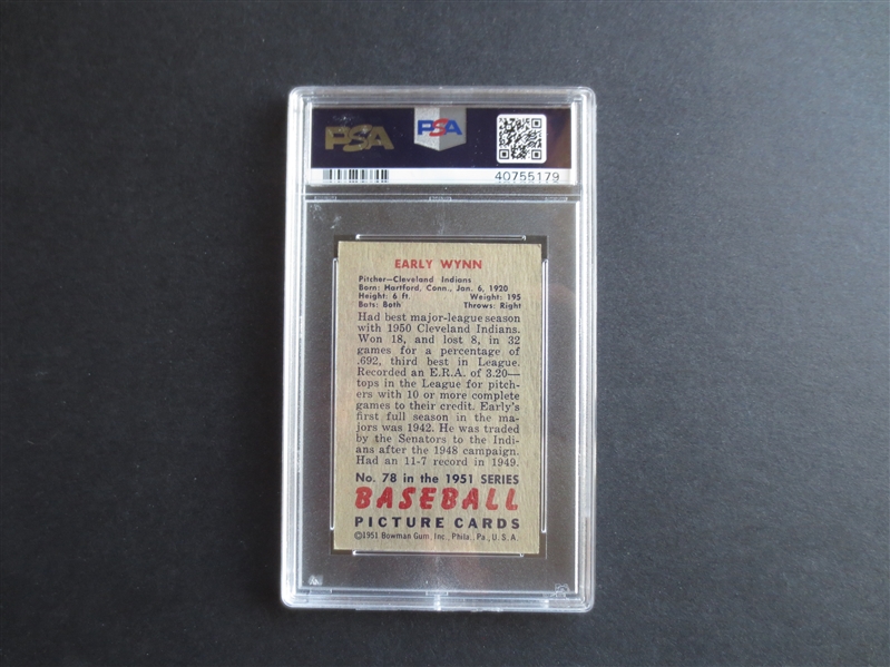 1951 Bowman Early Wynn PSA 6 EX-MT Baseball Card #78  Hall of Famer