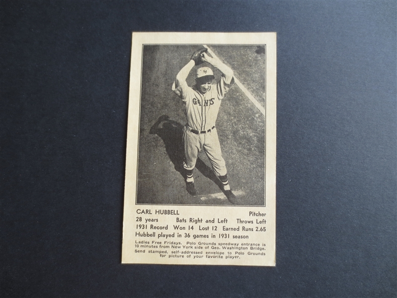 1932 Carl Hubbell Baseball Photo Postcard with New York Giants Schedule