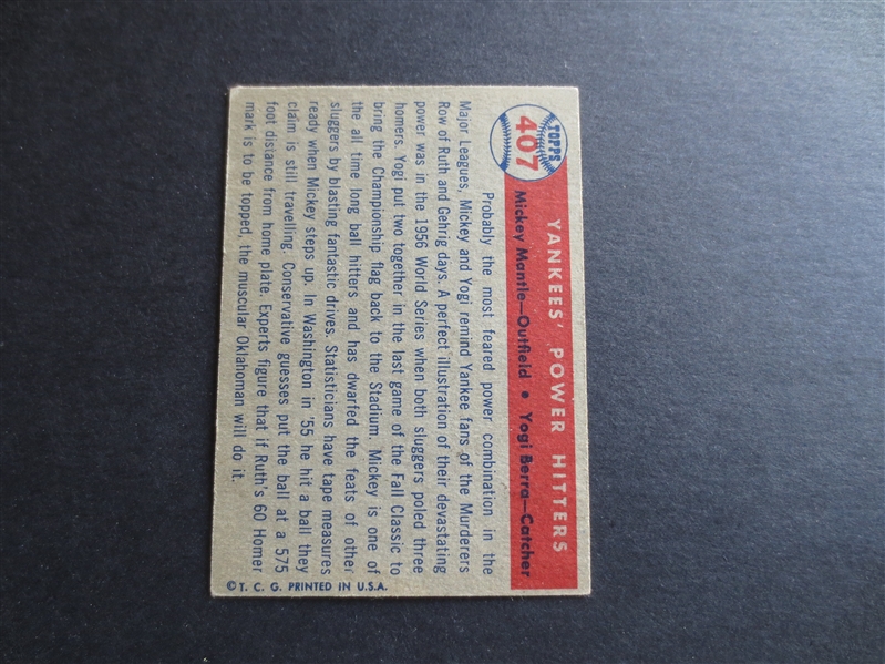 1957 Topps Yankees Power Hitters Mantle/Berra Baseball Card #407 in Very Nice Shape