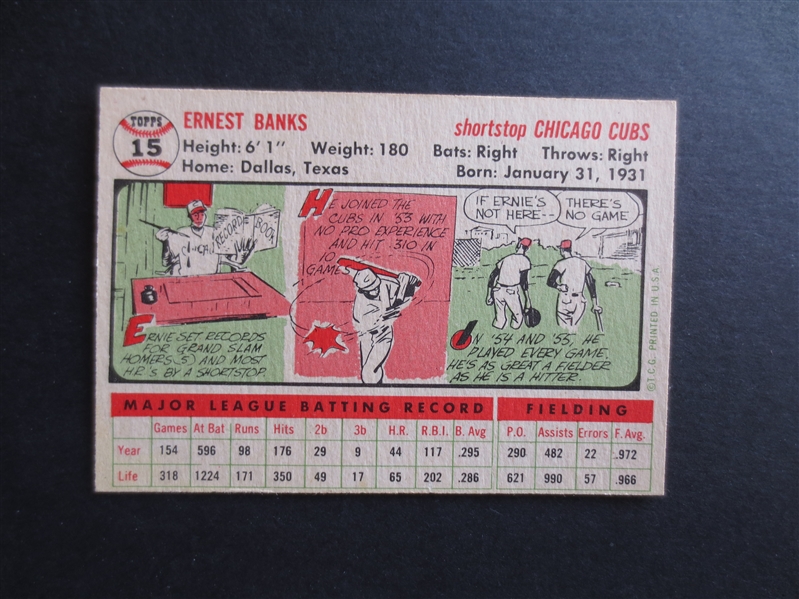 1956 Topps Ernie Banks Baseball Card in Beautiful Condition #15