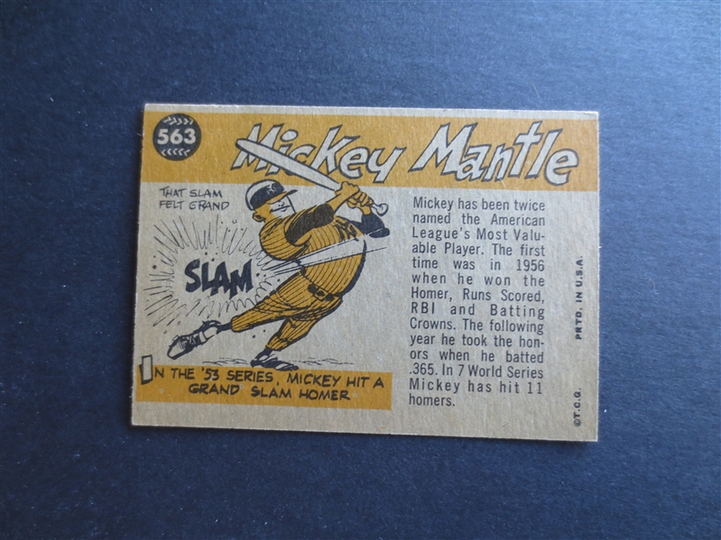 1960 Topps Mickey Mantle Sport Magazine All Star Baseball Card #563 in beautiful shape!