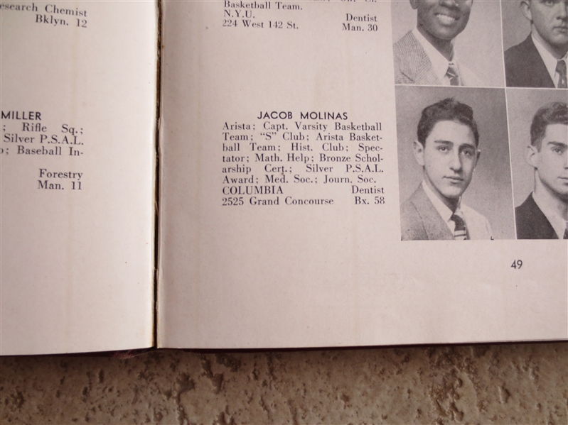 1949 Jack Molinas high school yearbook---played in NBA until banished for gambling, then murdered