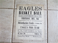 Circa 1940 Detroit Eagles NBL Pro Basketball Broadside RARE!  14"x 11"