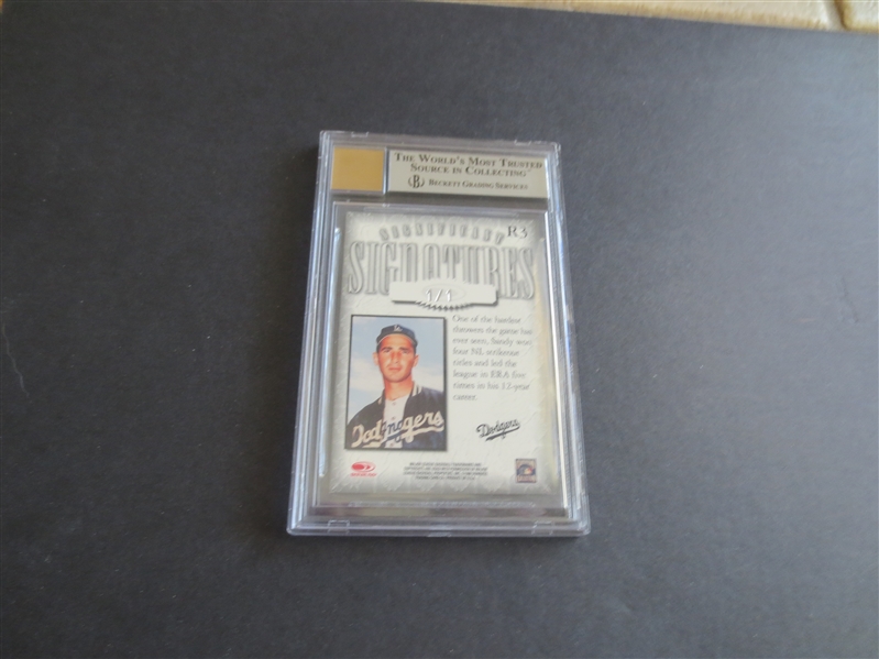 1998 Sandy Koufax Donruss Significant Signatures Platinum Refractor Beckett Autographed Baseball Card 1/1---the card is graded 8.5 nmt-mt+ and the autograph is Beckett 8