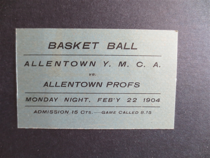 1904 Allentown YMCA vs. Allentown Profs Basketball Ticket----very early basketball ticket